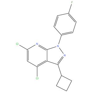 4,6 - dichloro - 3 - cyclobutyl - 1- ( 4 - fluorophenyl ) -1H - pyrazolo [ 3,4 - b ] pyridine