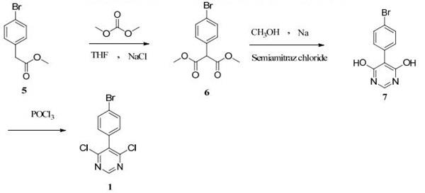 synthesis of 5-(4-Bromophenyl)-4, 6-dichloropyrimidine